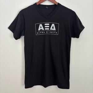 Tultex Alpha Xi Delta Black V Neck Sorority T Shirt Womens Size S AEA Graphic